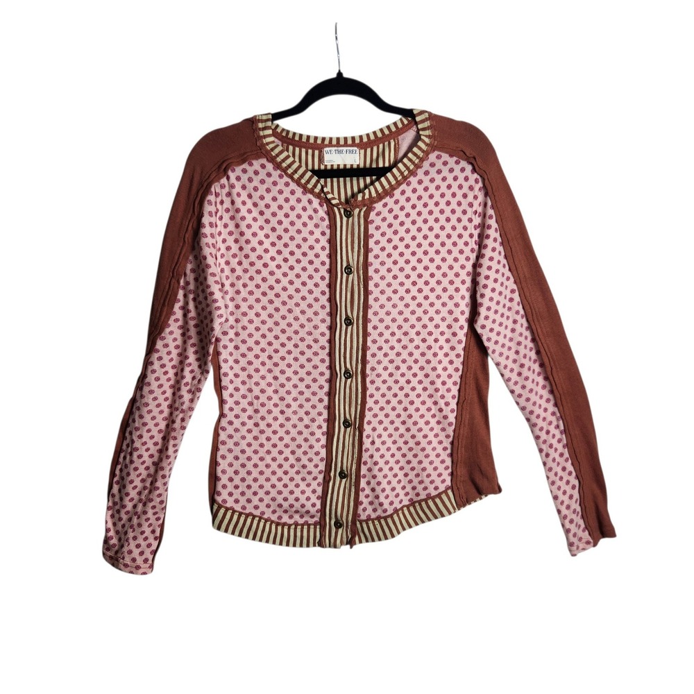 Etro Pink Polka Dot & Brown Trim Button Cardigan